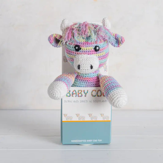 Baby Coo - Crocheted Colourful Highland Cow Toy in Box