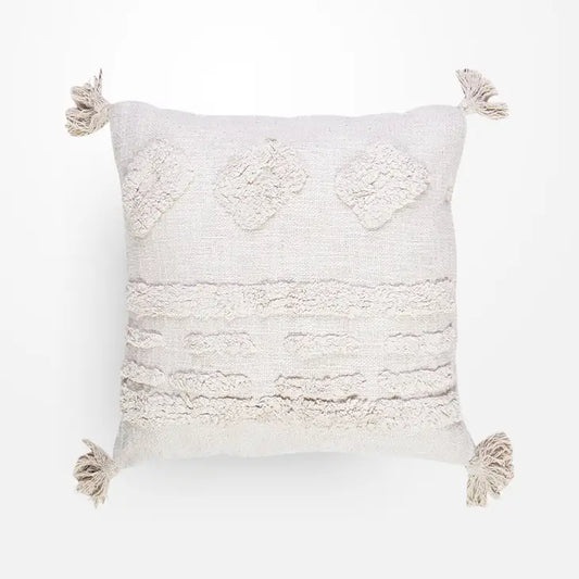 Embellished Cotton Slub Cushion 45cm - Prefilled With Insert - 45x45x10cm