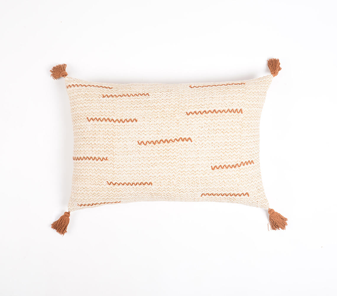 Hand Block Printed & Embroidered Cotton Lumbar Cushion cover 55x35cm