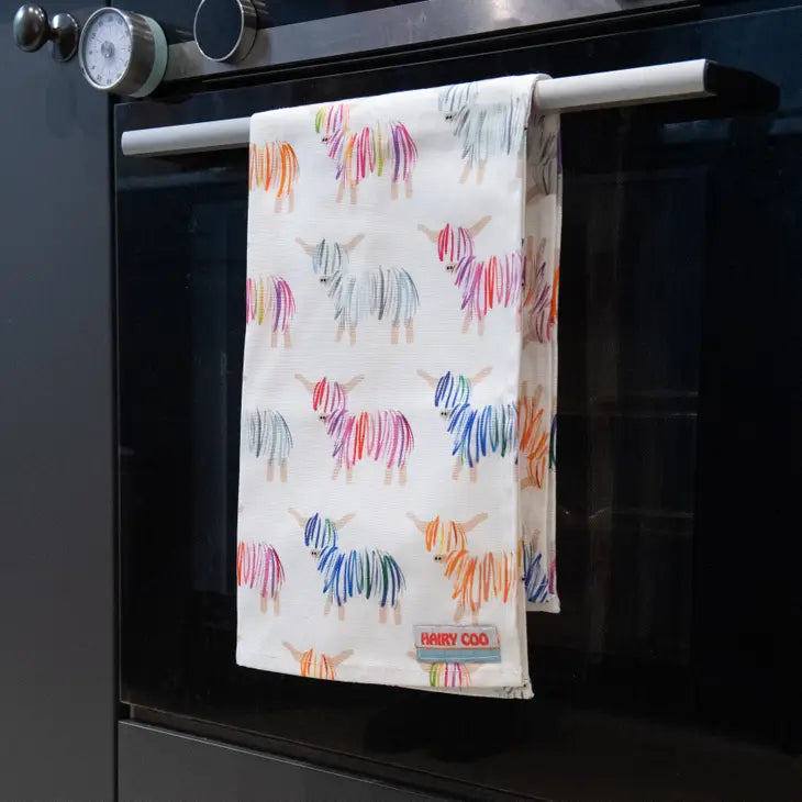 Highland Cow Tea Towel - Born and Bred in Scotland & Magnet