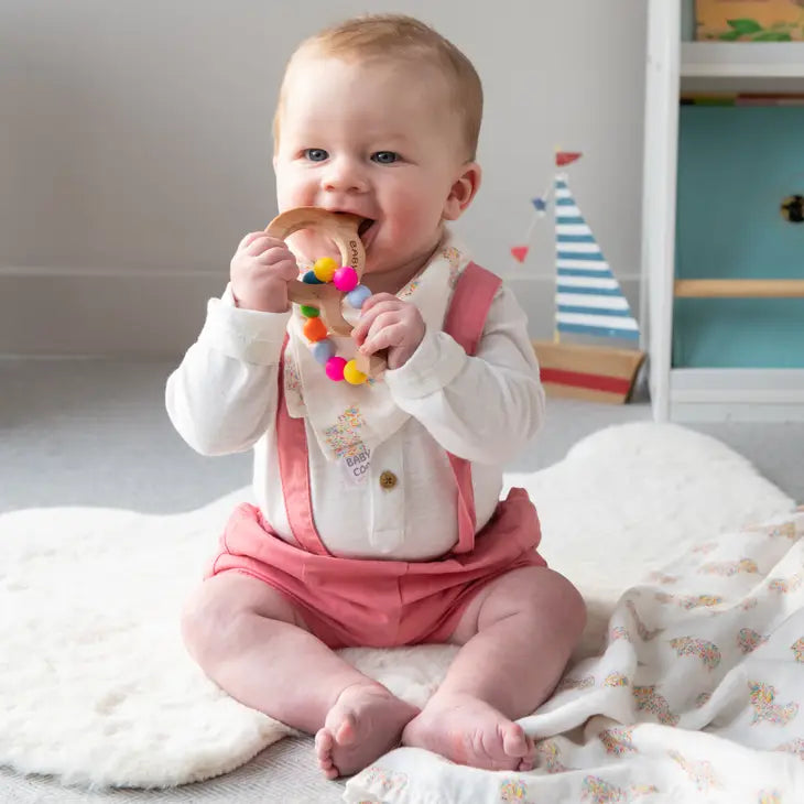 Highland Cow Teething Ring - with Silicone Beads and Bib