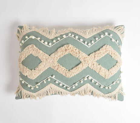 Handwoven Statement embroidered mint cushion cover 60x40cm